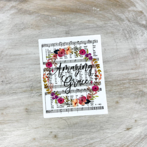 Amazing Grace Hymn, Floral Christian Sticker, 3x3 inch