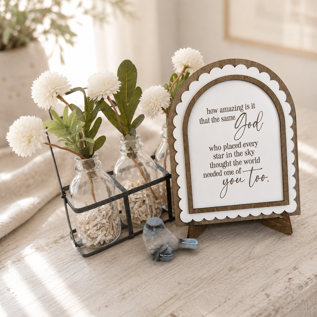 Same God Needed You | Scalloped Wood Arch Sign