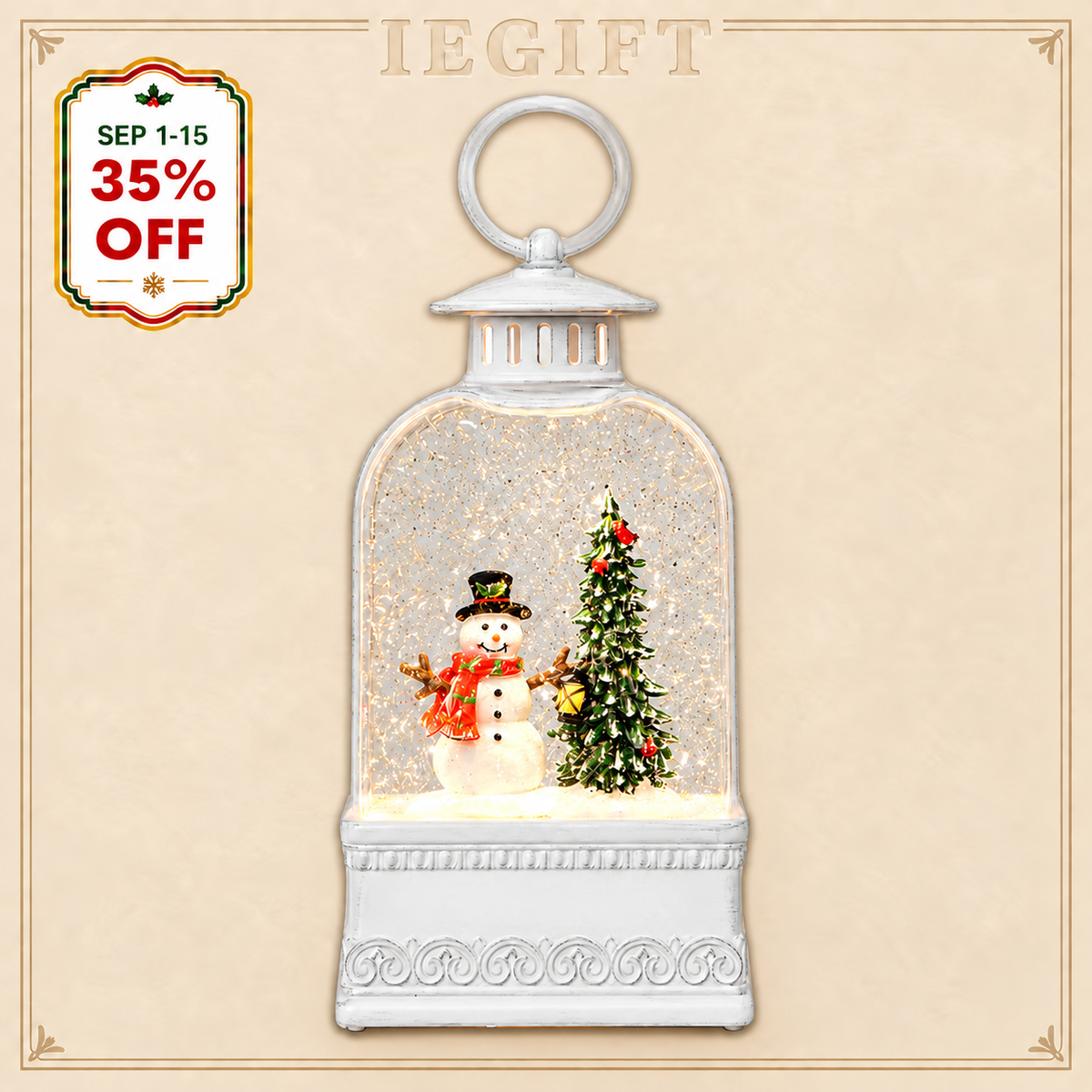 Lighted Snowman Christmas Tree Glitter Lantern