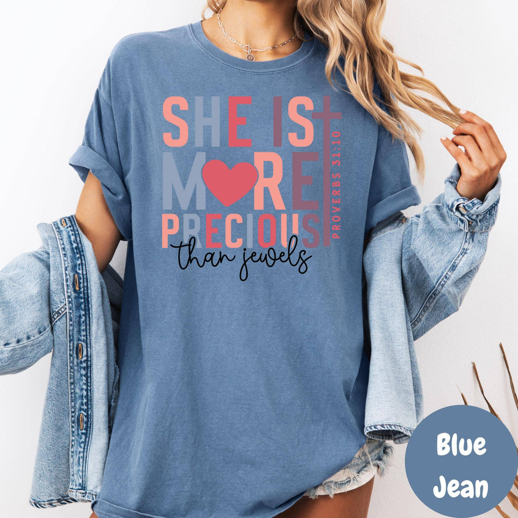 She Is More Precious Comfort Colors® Shirt, Proverbs 31:10 Shirt, Christian Tee, Faith Shirt for Women, Bible Verse Shirt, Religious Gift