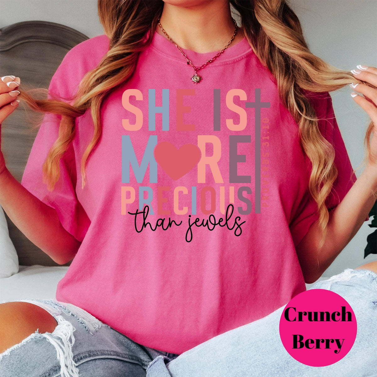 She Is More Precious Comfort Colors® Shirt, Proverbs 31:10 Shirt, Christian Tee, Faith Shirt for Women, Bible Verse Shirt, Religious Gift