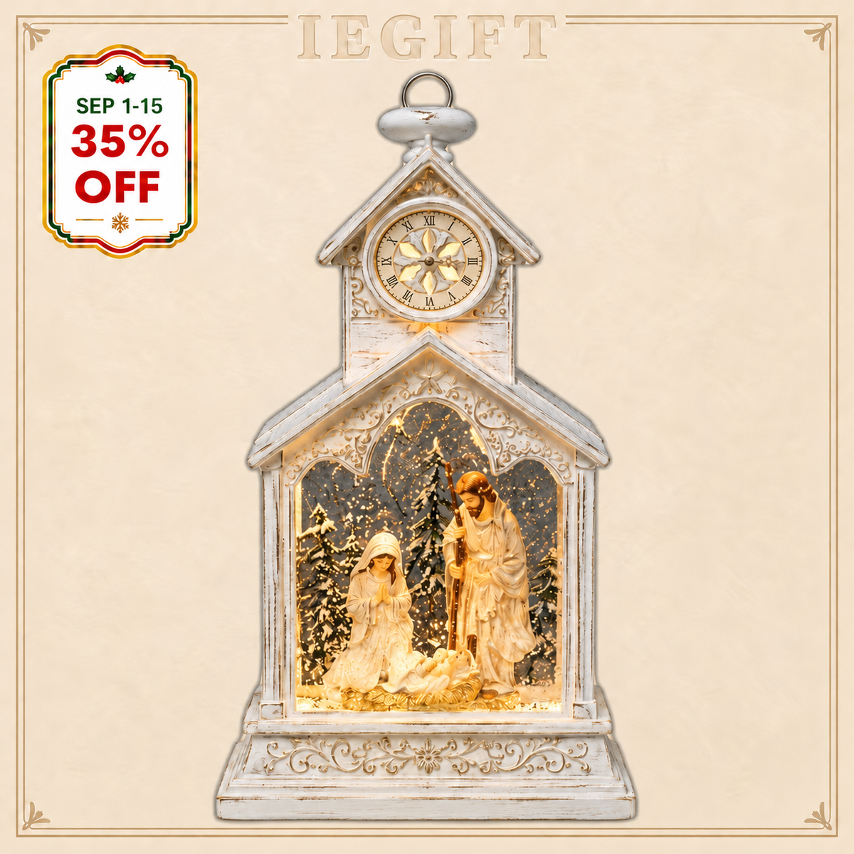 Lighted Nativity Chapel Glitter Globe